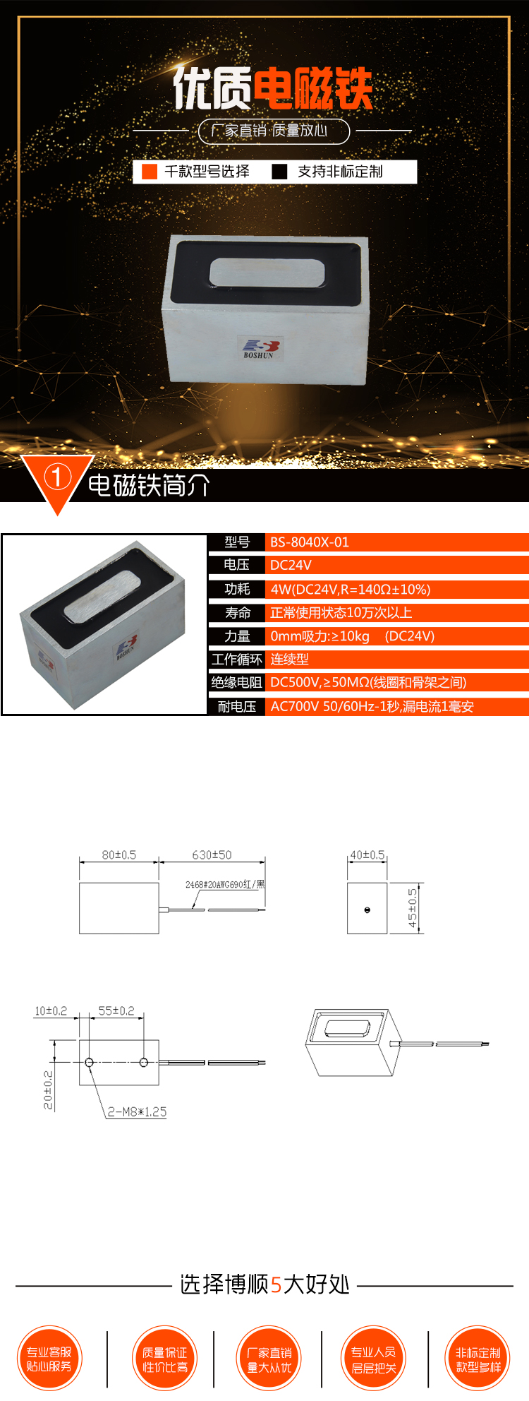 长方形吸盘电磁铁BS-8040X-01