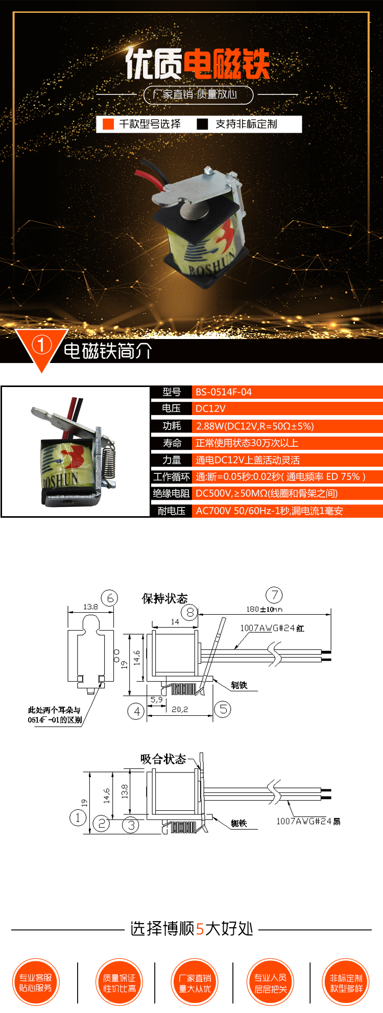 环卫汽车安全带电磁铁 BS-0514F-04